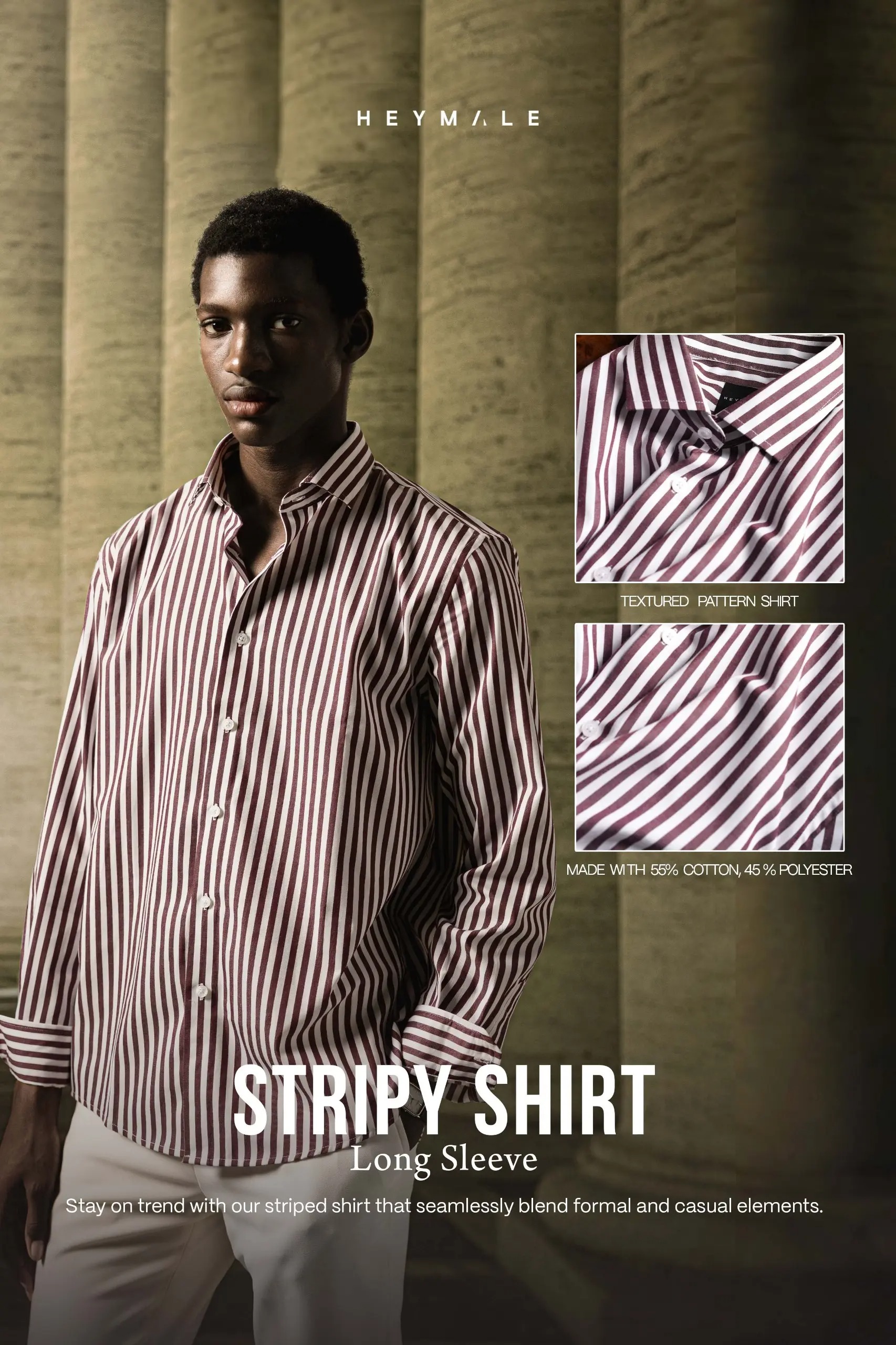 Stripy Shirt Long Sleeve Maroon