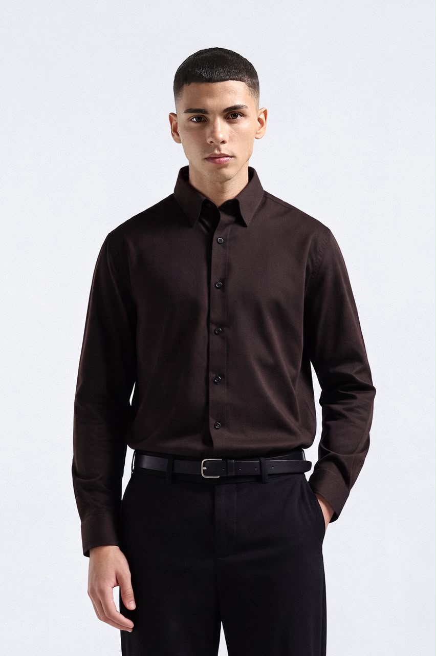 Elgant Basic Shirt Clean Look Dark Brown