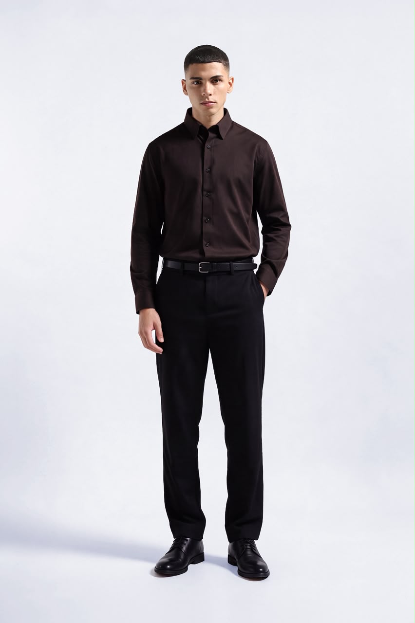 Elgant Basic Shirt Clean Look Dark Brown