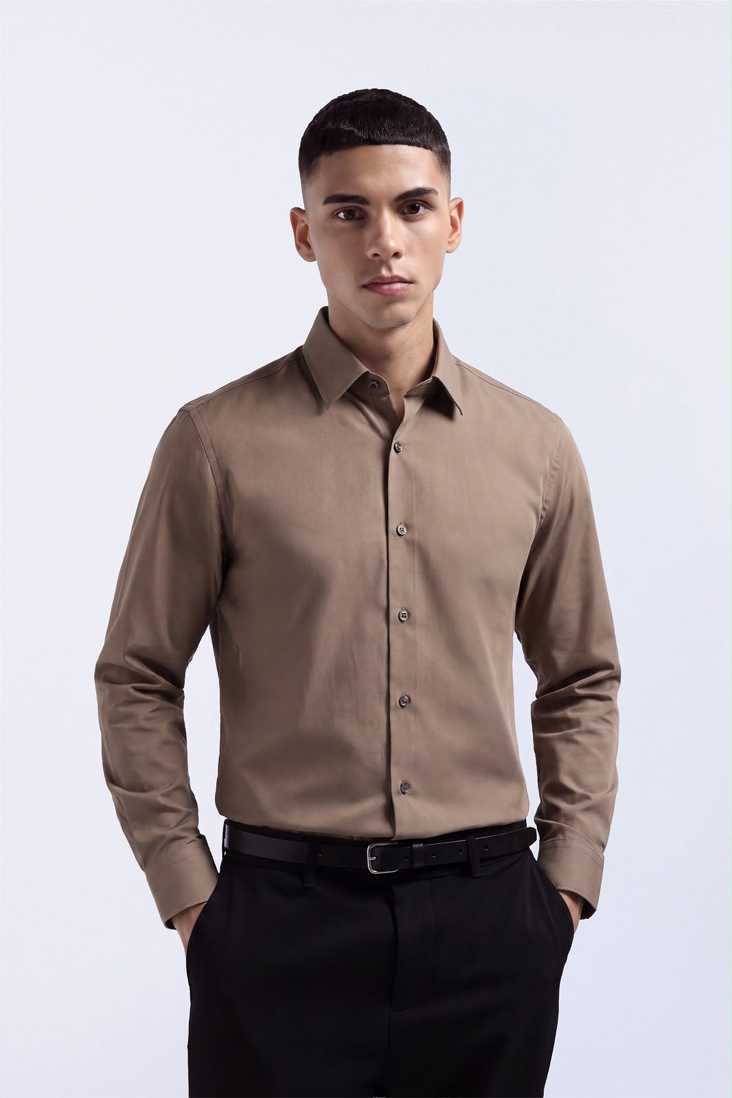 Elgant Basic Shirt Clean Look Brown