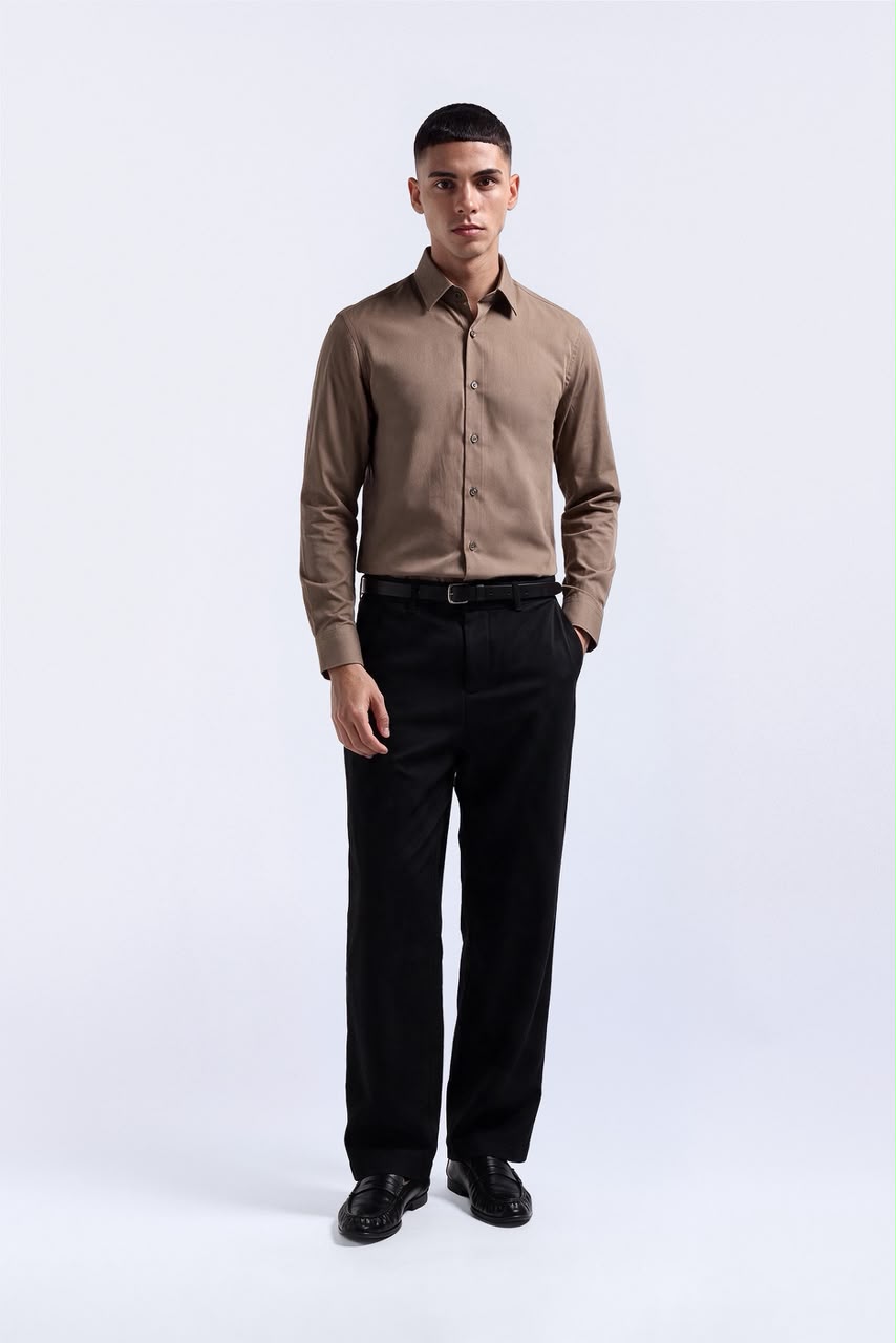Elgant Basic Shirt Clean Look Brown