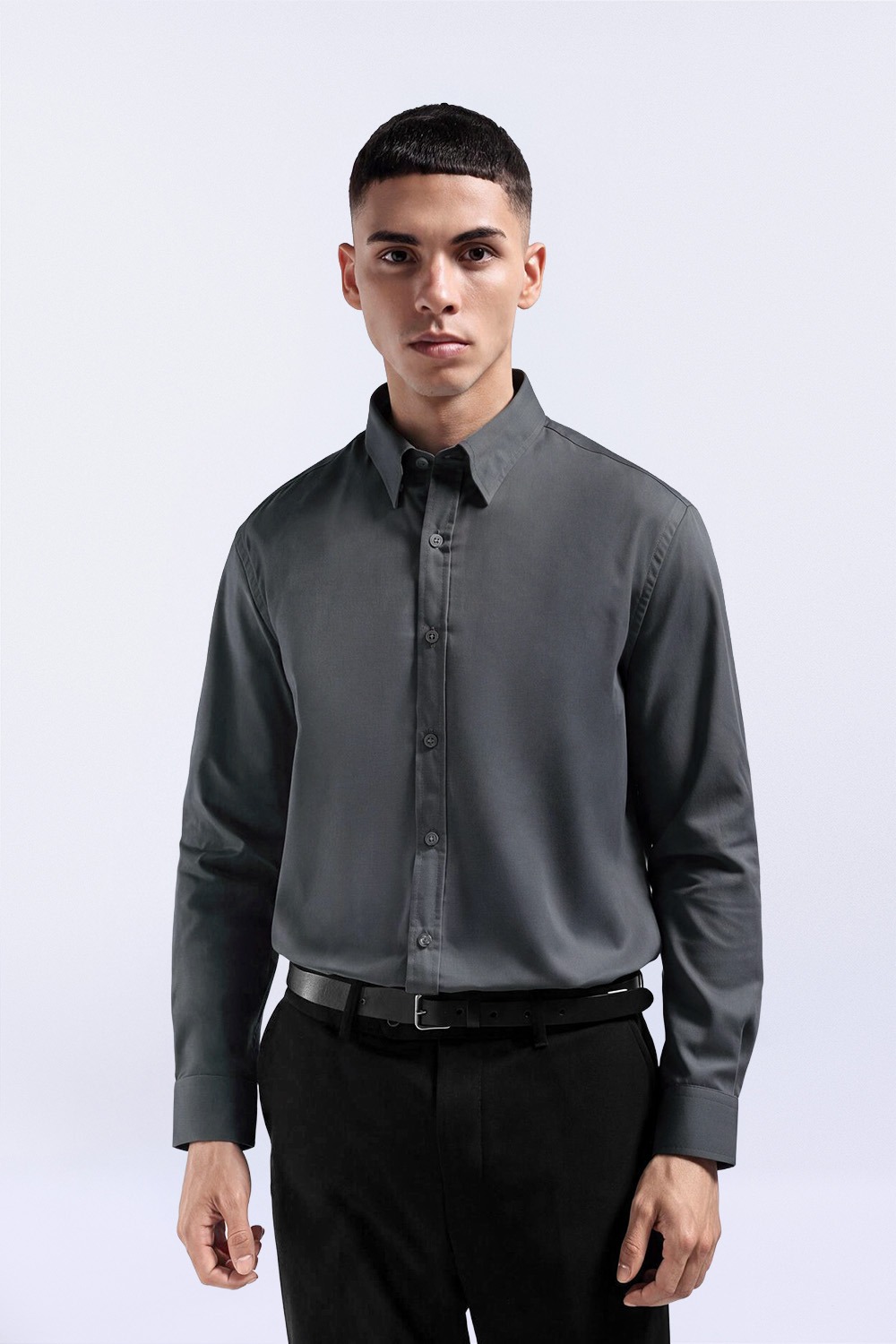 Elgant Basic Shirt Clean Look Dark Grey