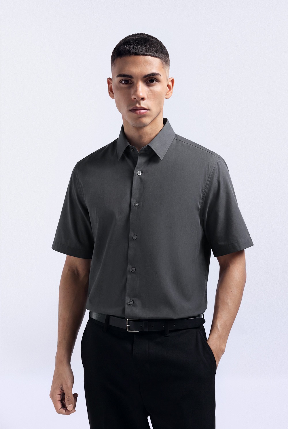 Elgant Short Sleeve Shirt Clean Look Dark Grey