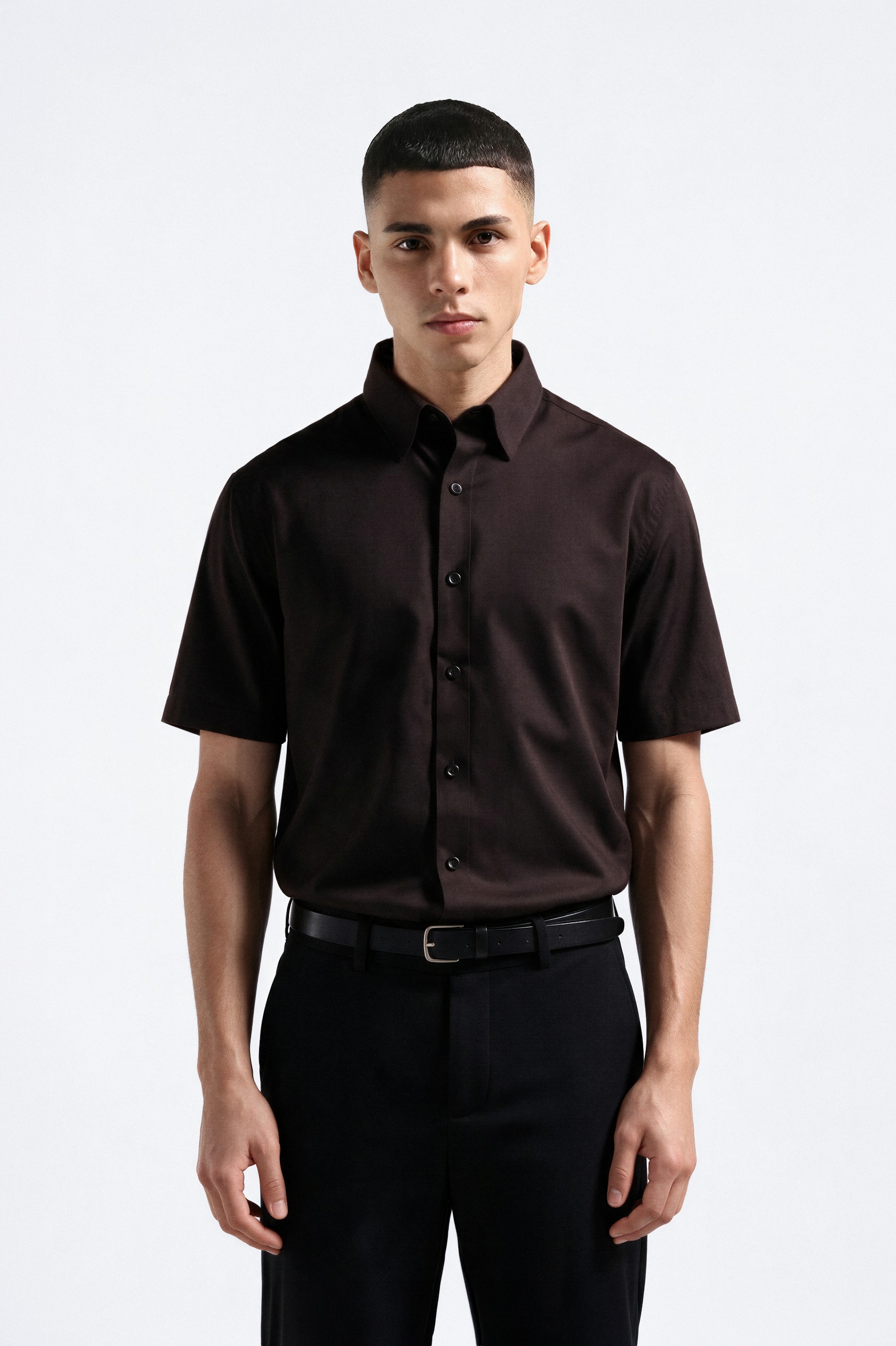Elgant Short Sleeve Shirt Clean Look Dark Brown