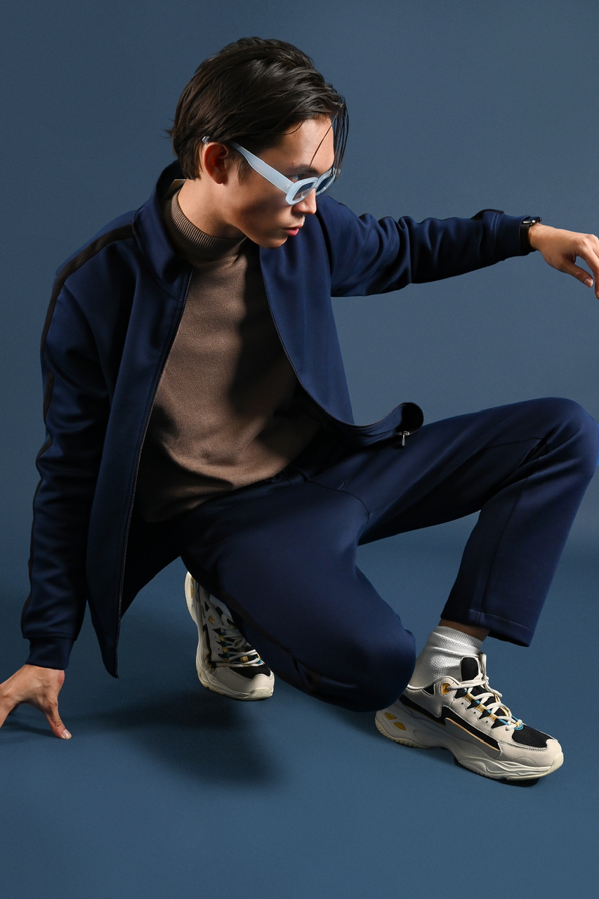 TWEED TRACKTOP NAVY STRIPE BLACK