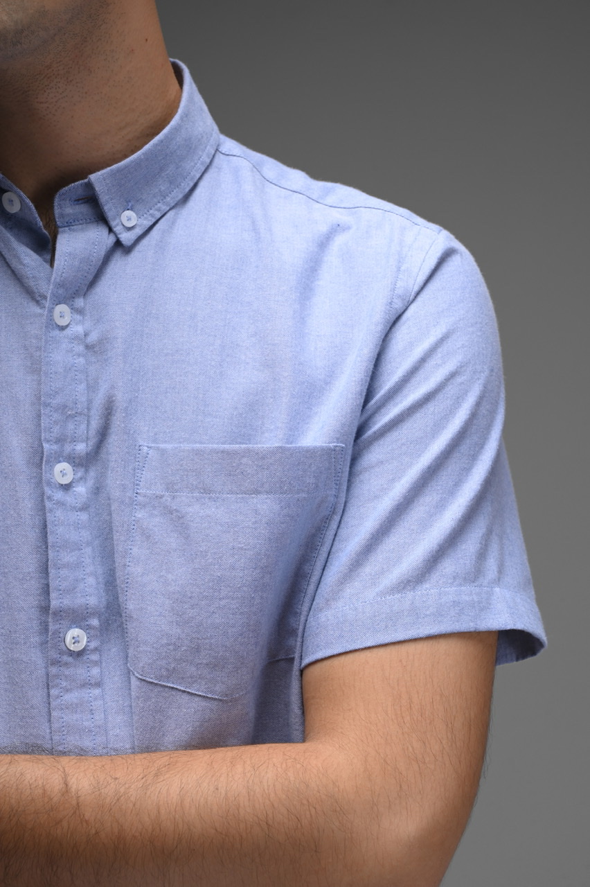 PSCO23-EXETER WHITE BUTTON SHORT SLEEVE SHIRT LIGHT BLUE