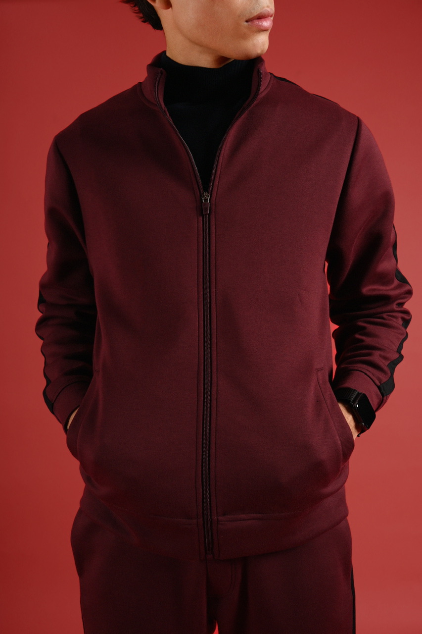 TWEED TRACKTOP MAROON STRIPE BLACK