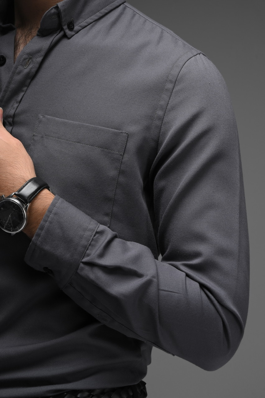 EXETER BLACK BUTTON LONG SLEEVE SHIRT ASPHALT