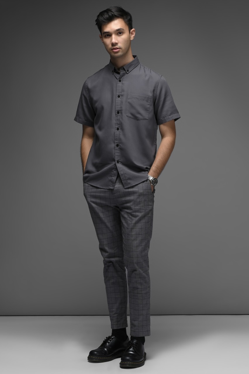 EXETER BLACK BUTTON SHORT SLEEVE SHIRT ASPHALT