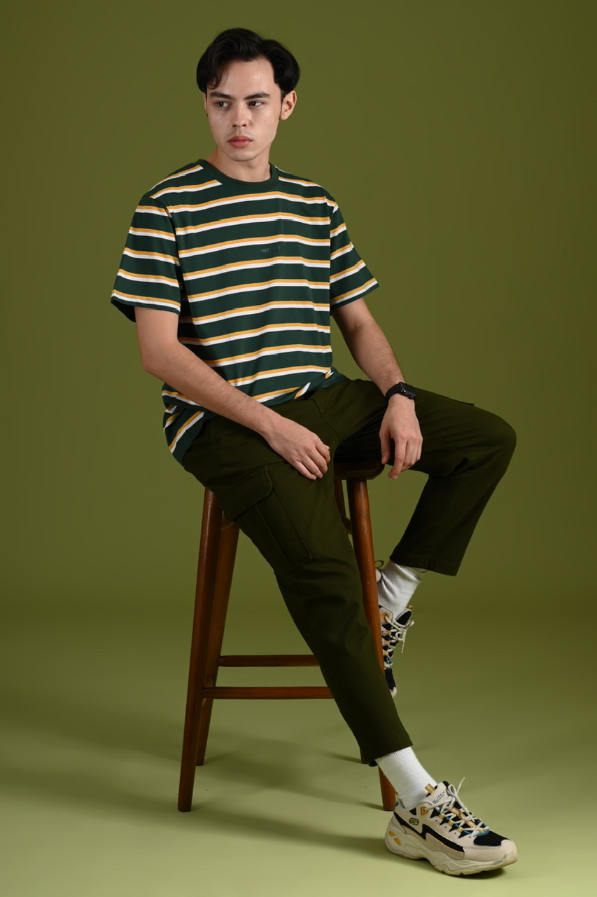 STRIPE TEES WORDING GREEN