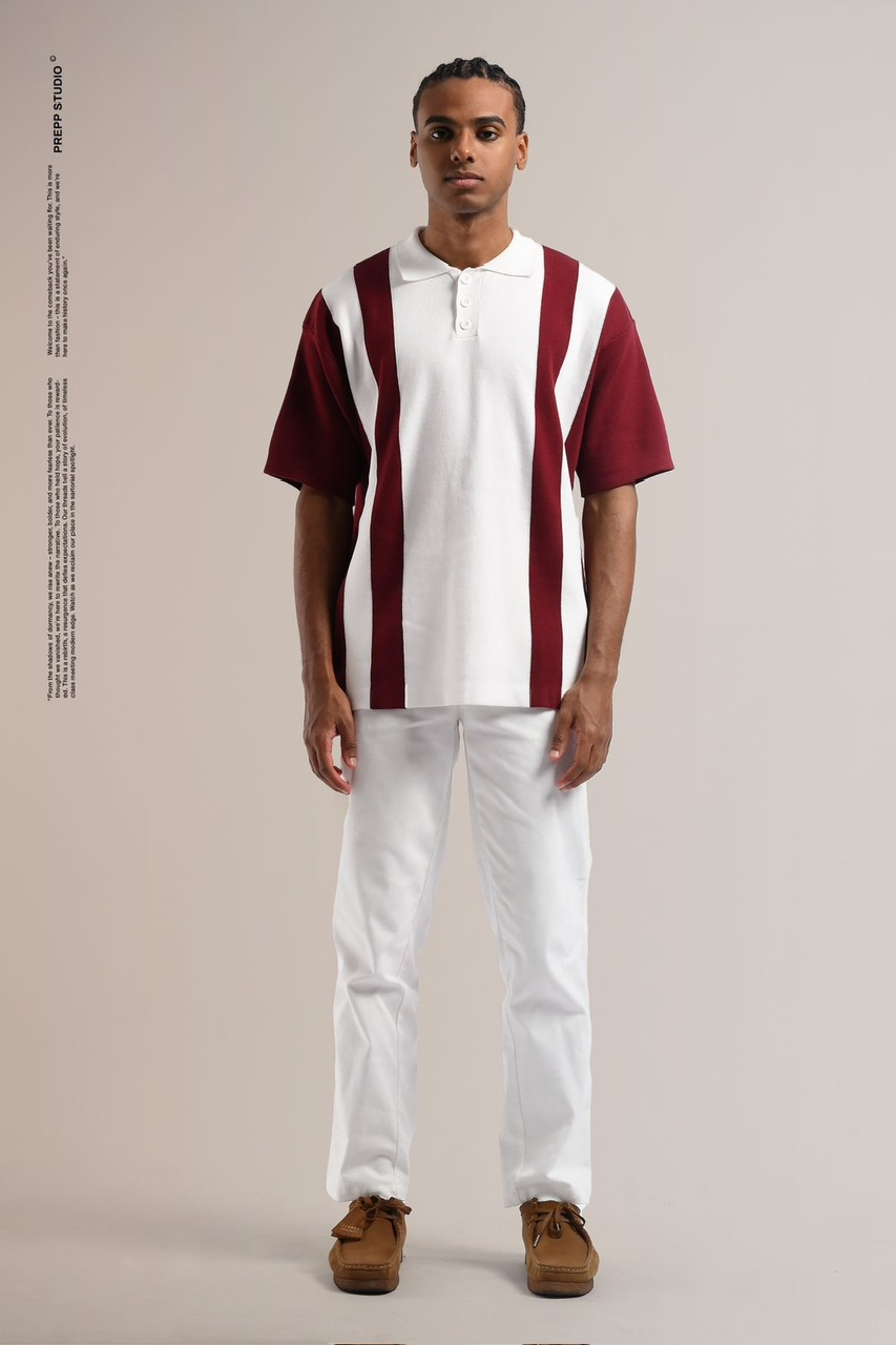 POLO STRIPE SENSE 2 STRIPE MAROON WHITE