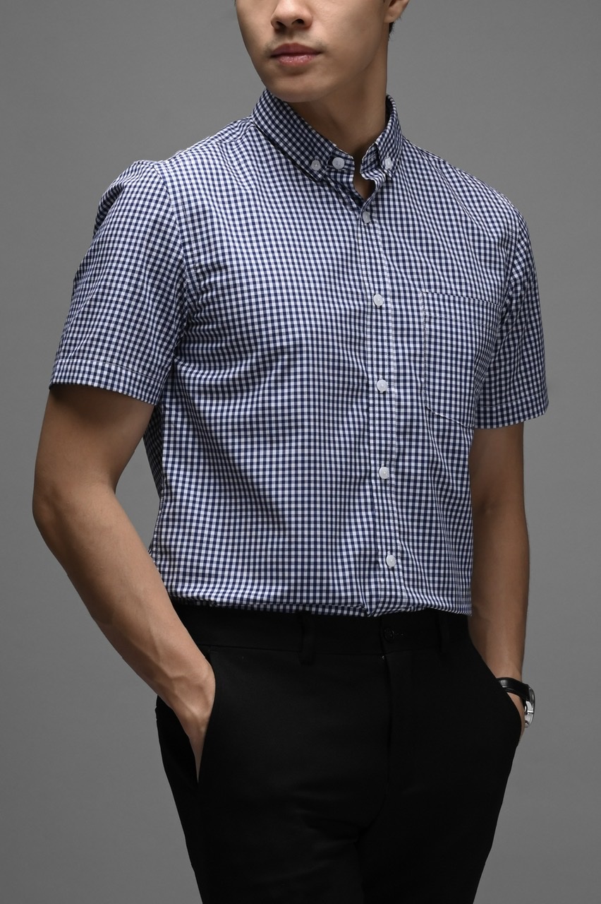 GINGHAM SHORT SLEEVE SHIRT NAVY
