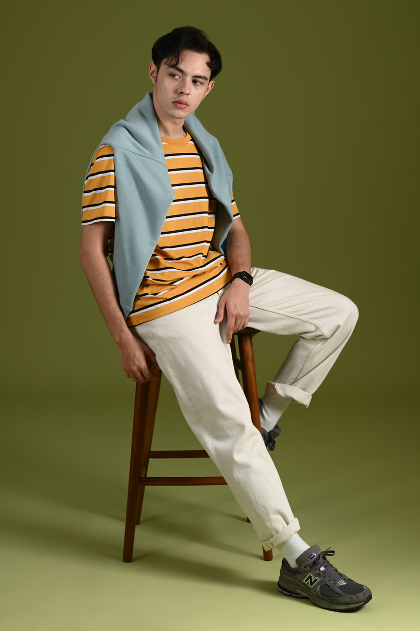 STRIPE TEES WORDING YELLOW