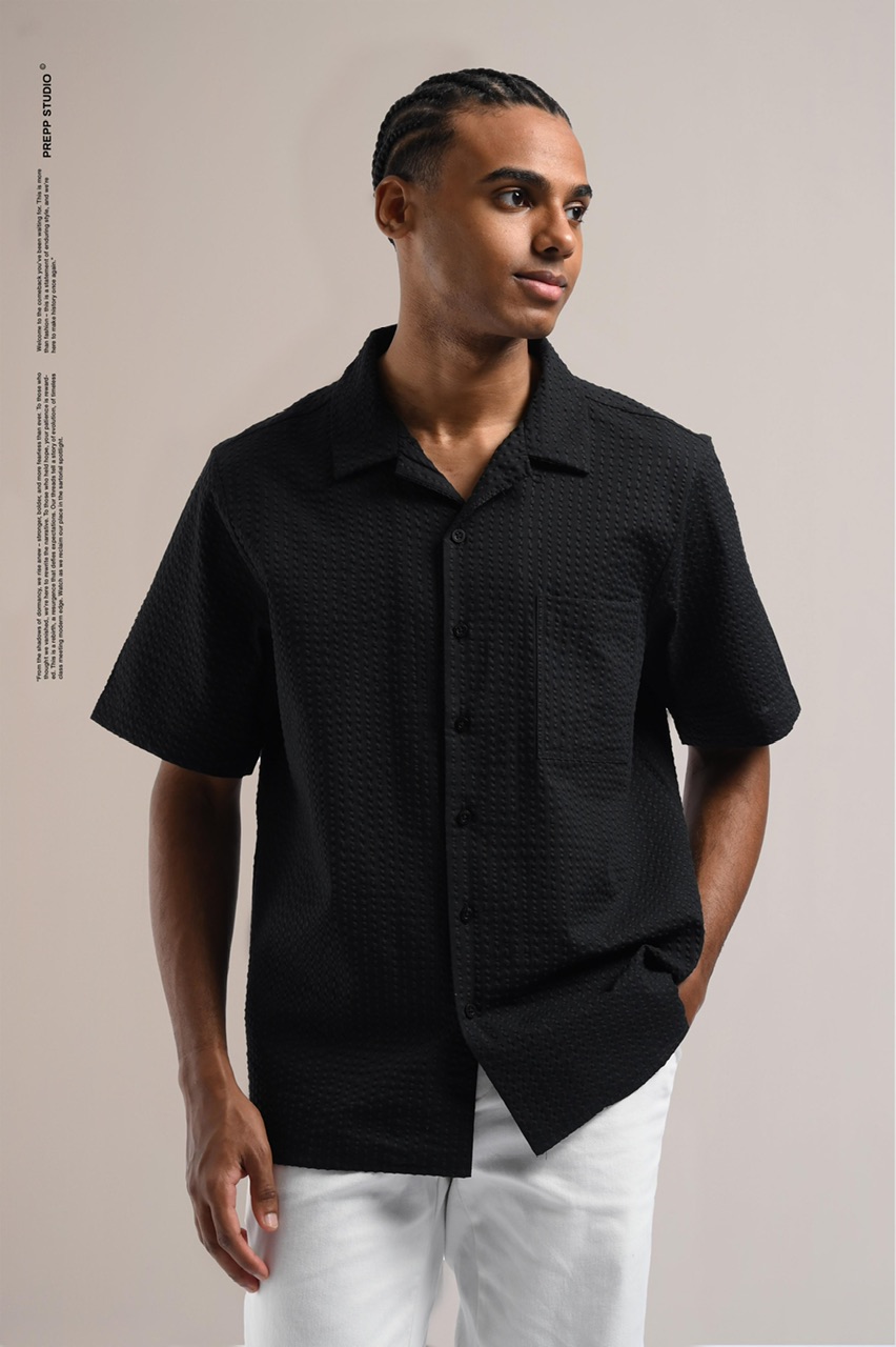 VELOFORE SEERSUCKER SHORT SLEEVE SHIRT BLACK