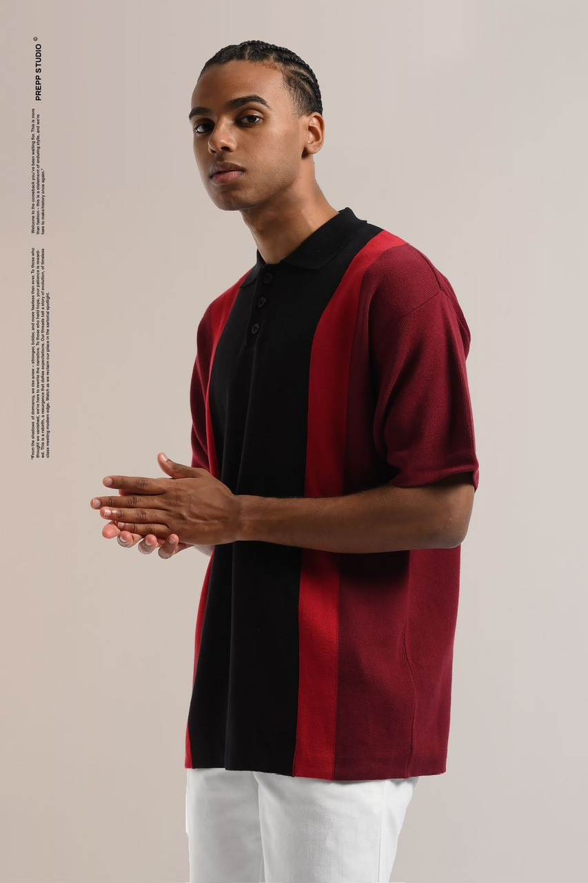 POLO STRIPE SENSE 3 STRIPE MAROON BLACK