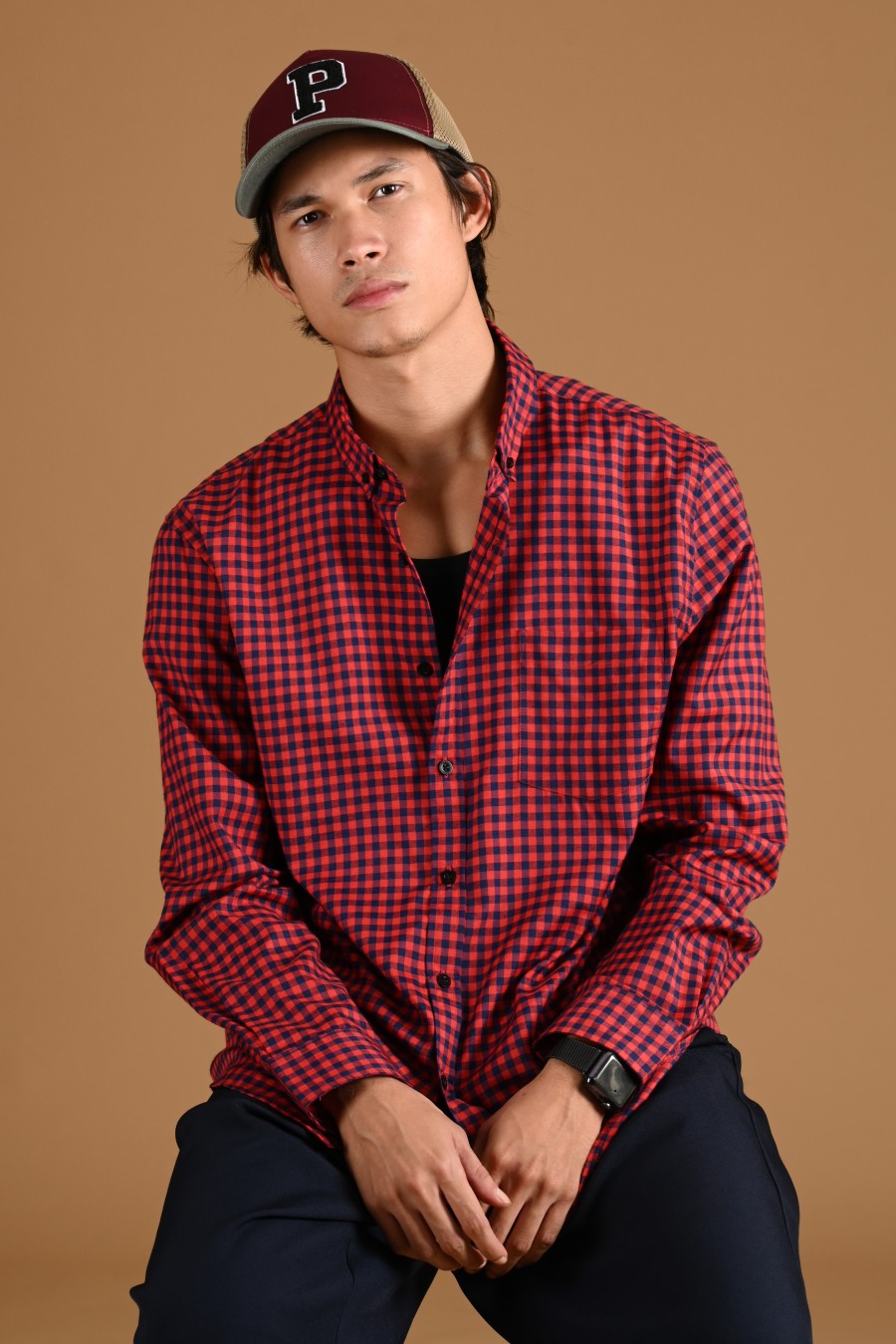 PSCQ65-GINGHAM LONG SLEEVE SHIRT PREPP SCOOTER EDITION RED