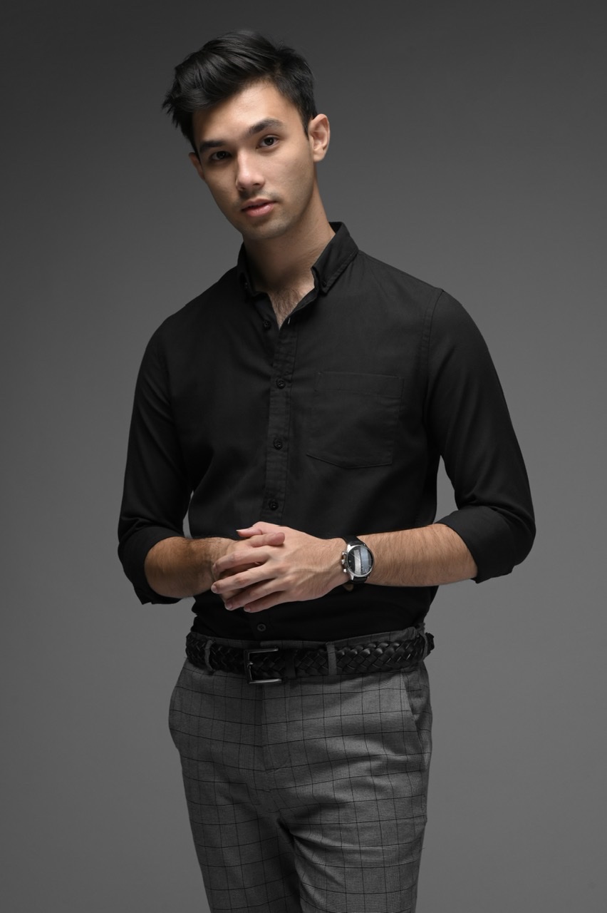 EXETER BLACK BUTTON LONG SLEEVE SHIRT BLACK