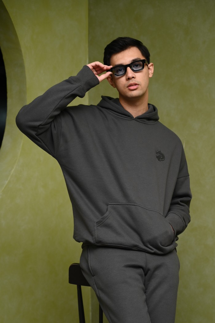 PODH38-PREPP OVERSIZED HOODIE SIGNATURE PATCH CHARCOAL