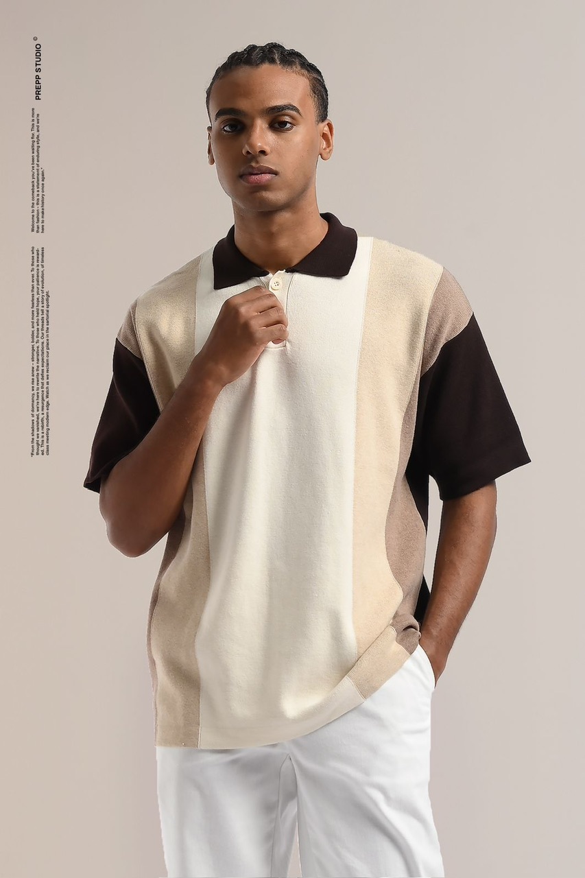 PLFW96-POLO STRIPE SENSE 4 STRIPE COFFE CREAM