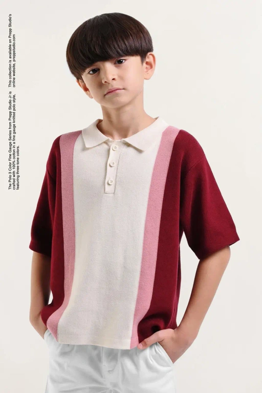 Image of POLO SHIRT 3 COLOR FINE GAUGE MAROON