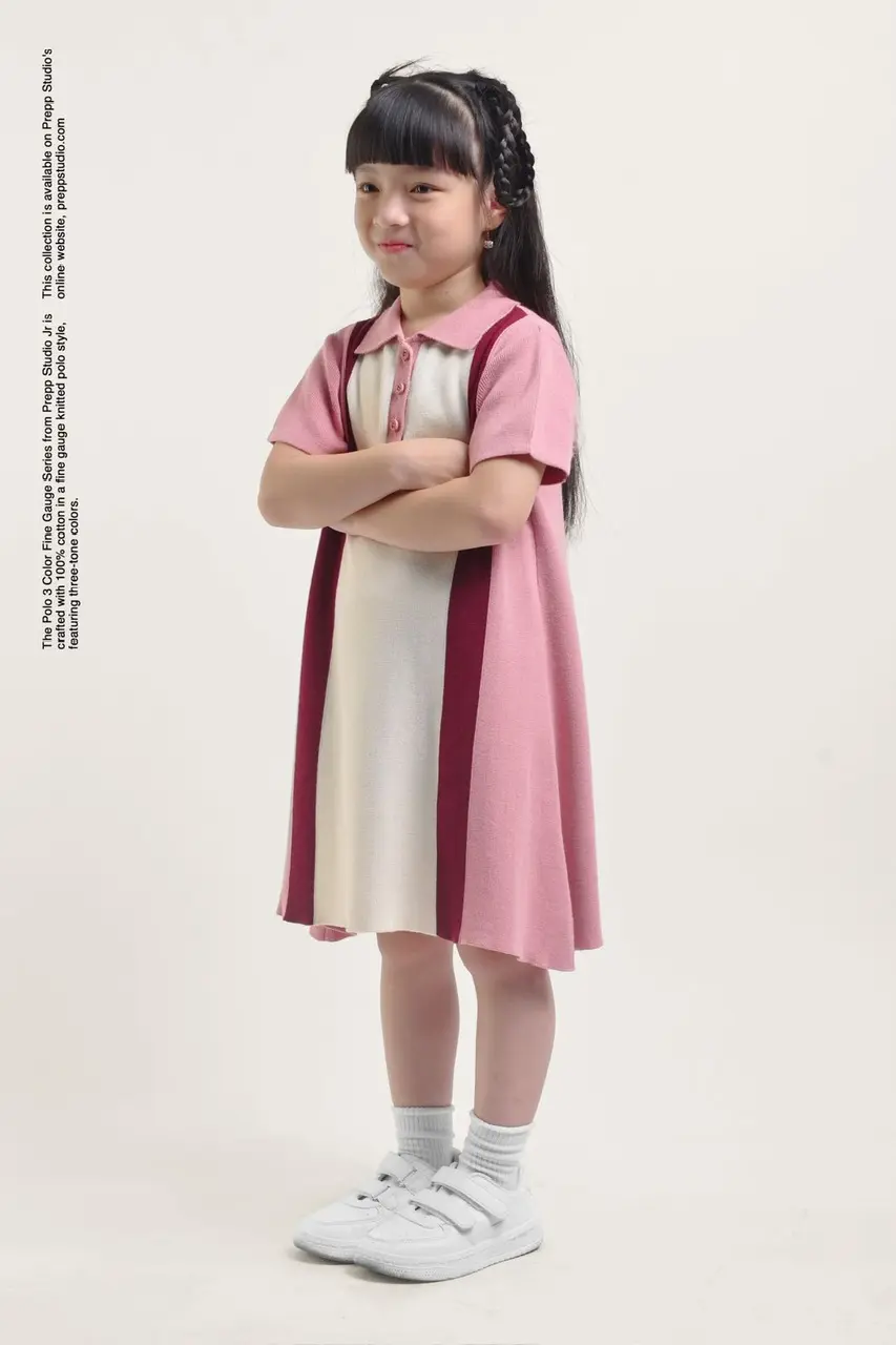 POLO DRESS 3 COLORS FINE GAUGE ROSE