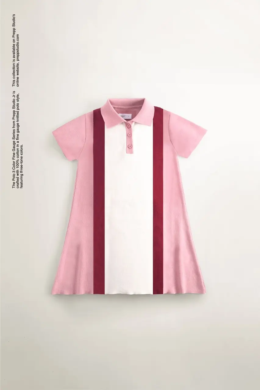 POLO DRESS 3 COLORS FINE GAUGE ROSE