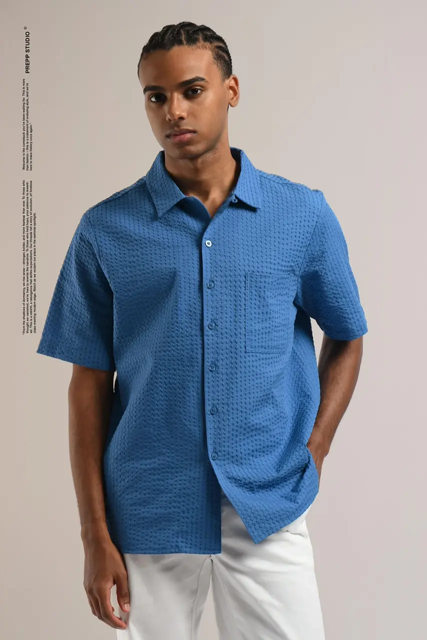 PSFS95-VELOFORE SEERSUCKER SHORT SLEEVE ATLANTIC BLUE