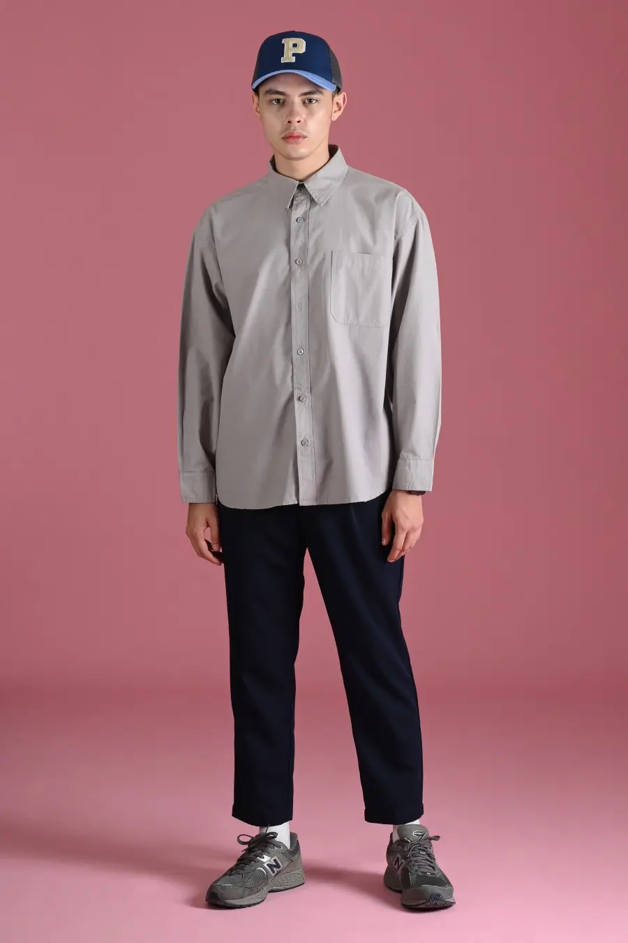 PSDT13-DREXEL OVERSIZED SHIRT BASIC COLLAR LIGHT GREY