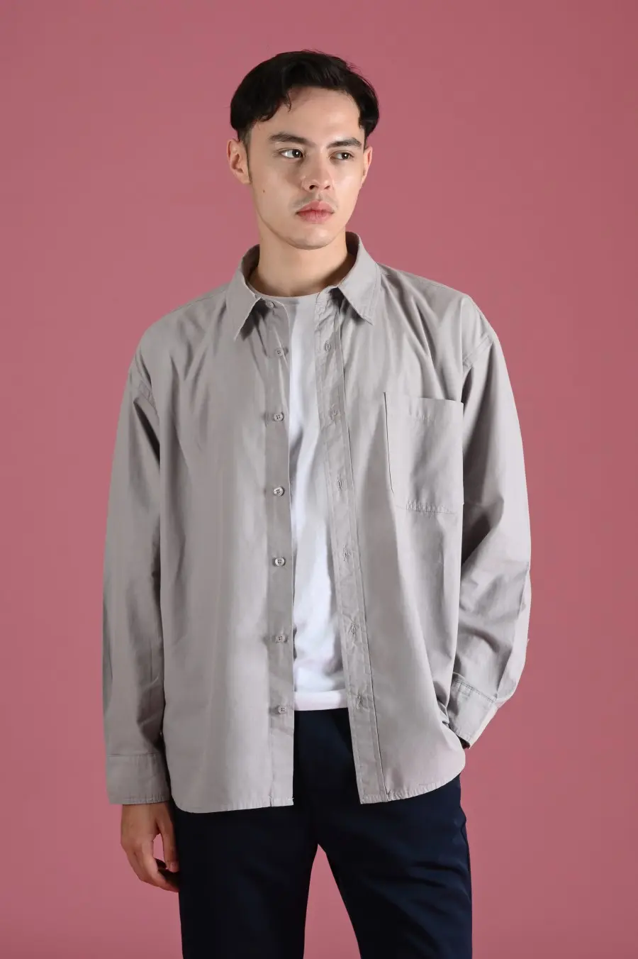 PSDT13-DREXEL OVERSIZED SHIRT BASIC COLLAR LIGHT GREY
