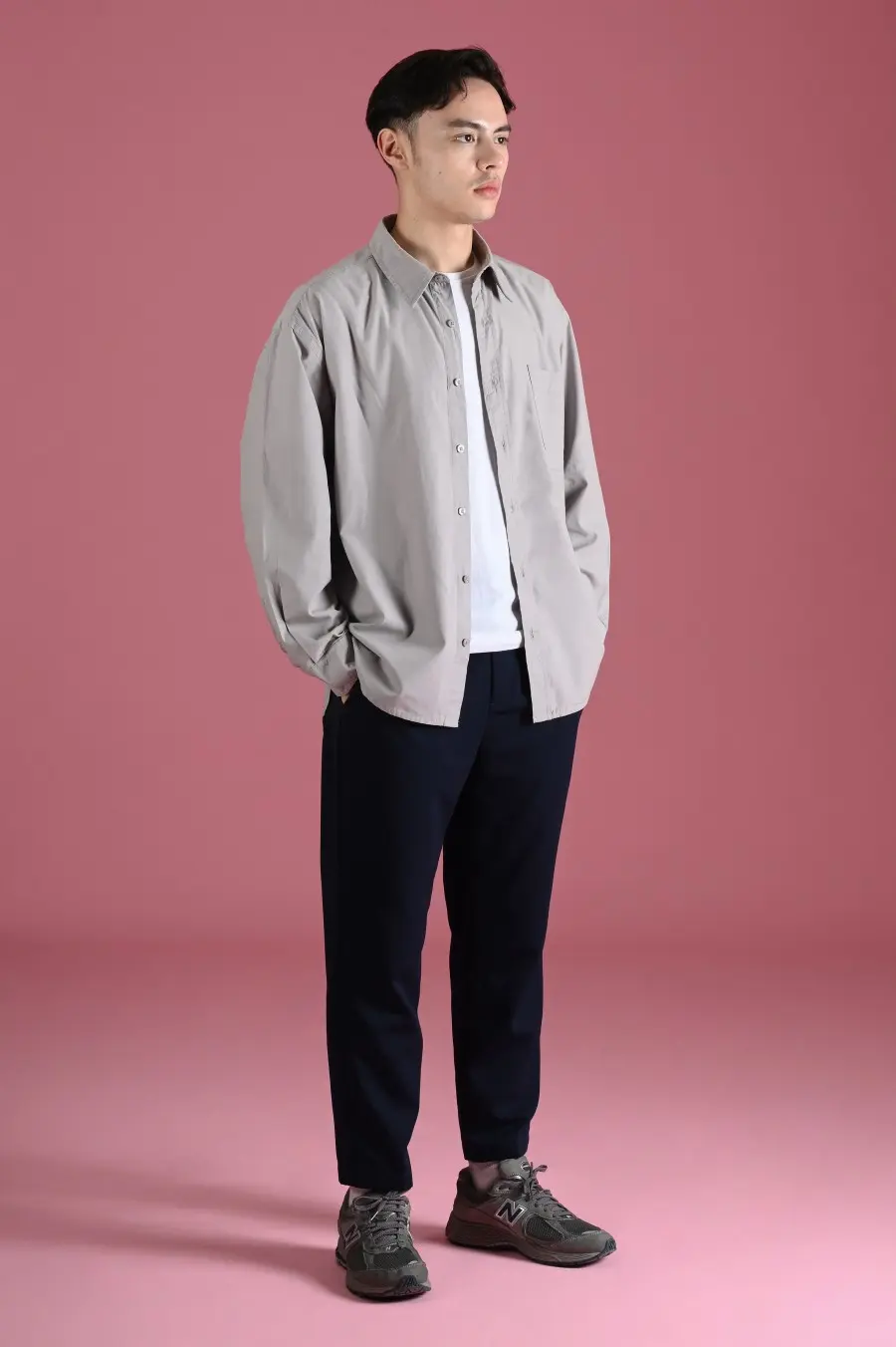 PSDT13-DREXEL OVERSIZED SHIRT BASIC COLLAR LIGHT GREY