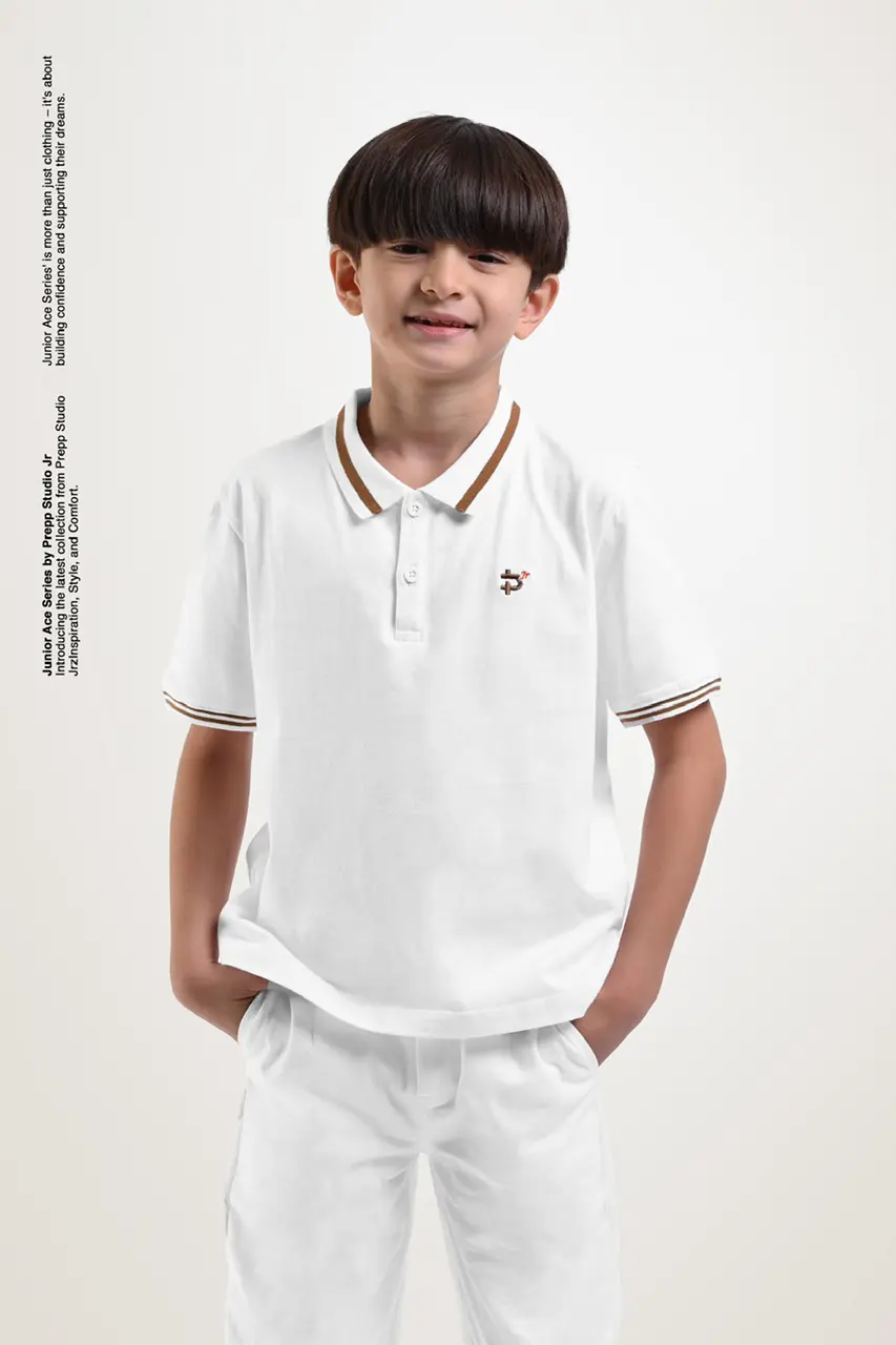 ACE POLO SHIRT BOYS WHITE CHOCO