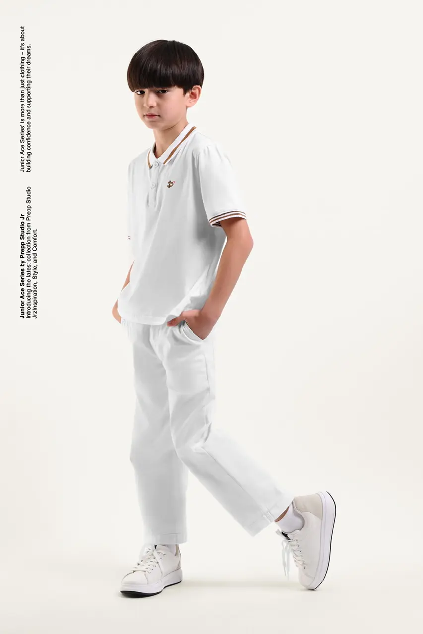 ACE POLO SHIRT BOYS WHITE CHOCO