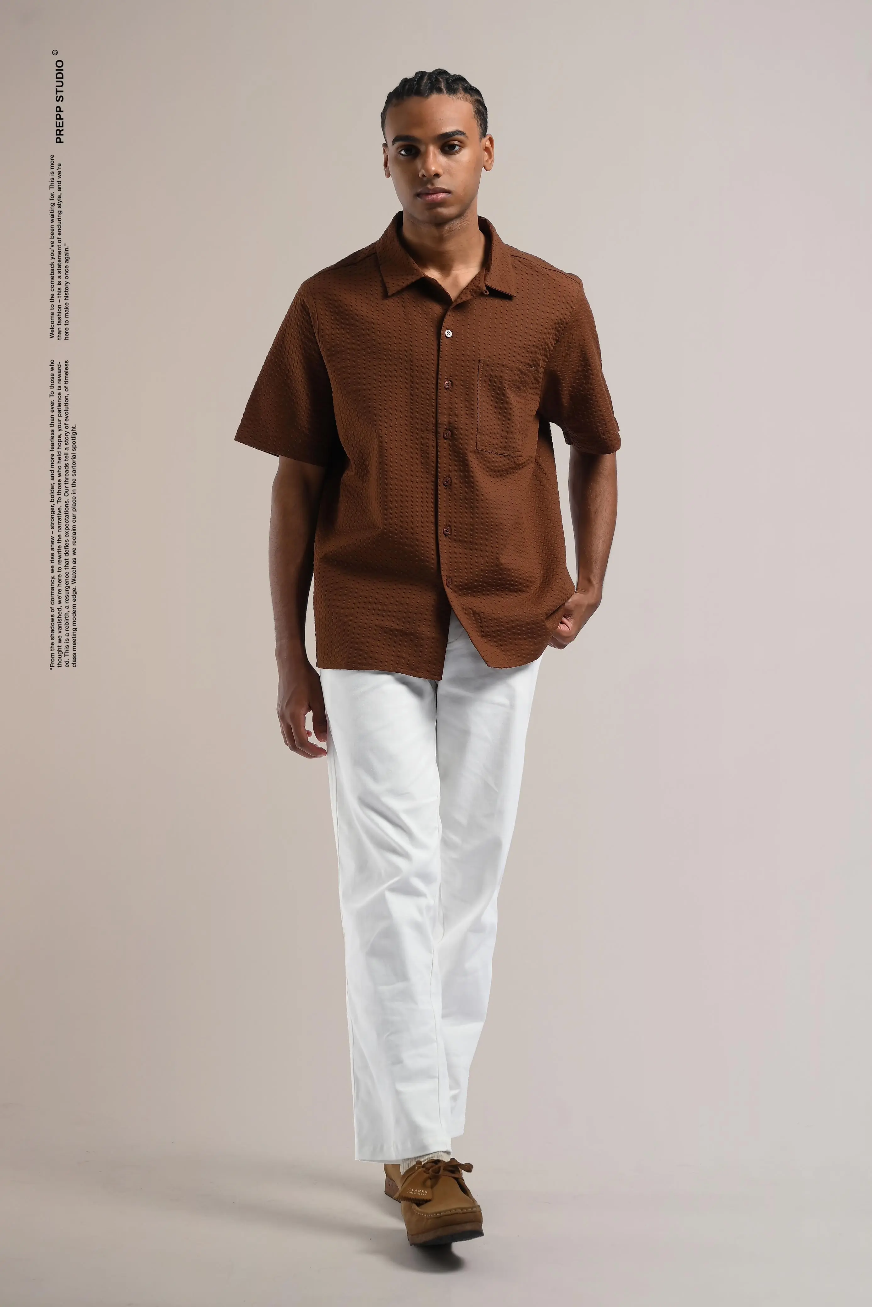 PSFS05-VELOFORE SEERSUCKER SHORT SLEEVE BROWN