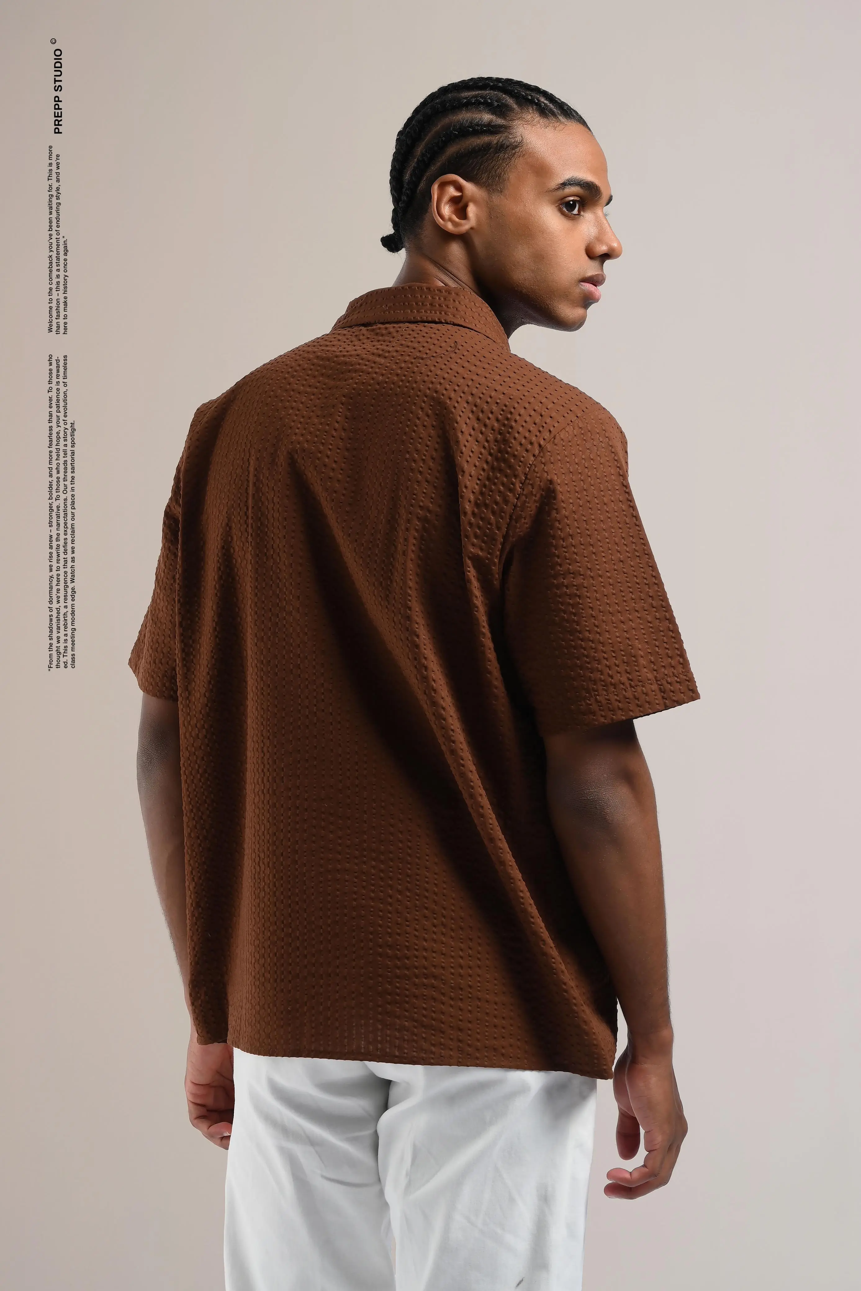 PSFS05-VELOFORE SEERSUCKER SHORT SLEEVE BROWN