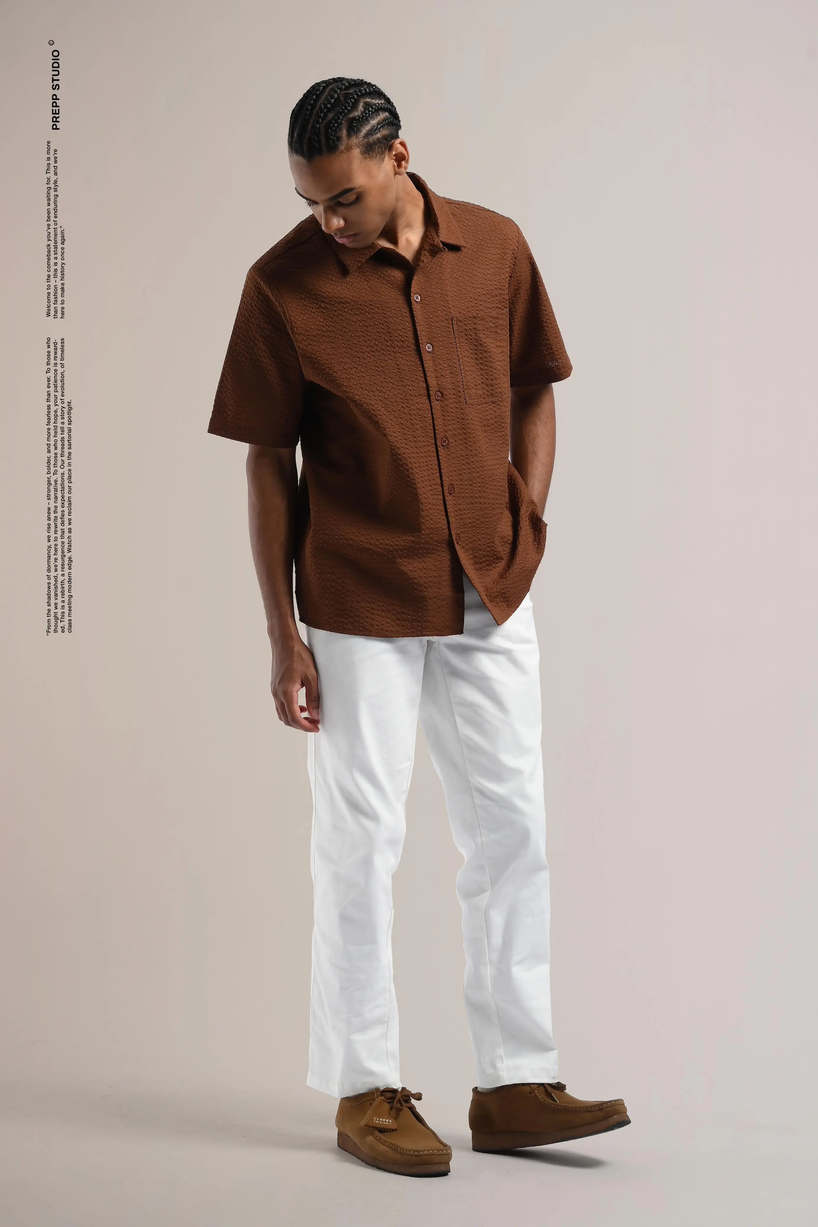 PSFS05-VELOFORE SEERSUCKER SHORT SLEEVE BROWN