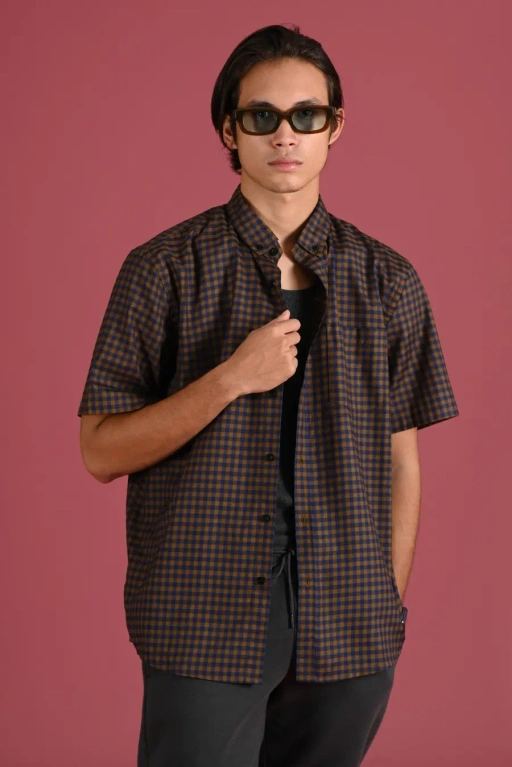 Image of PSCR05-GINGHAM SHORT SLEEVE SHIRT PREPP SCOOTER EDITION BROWN