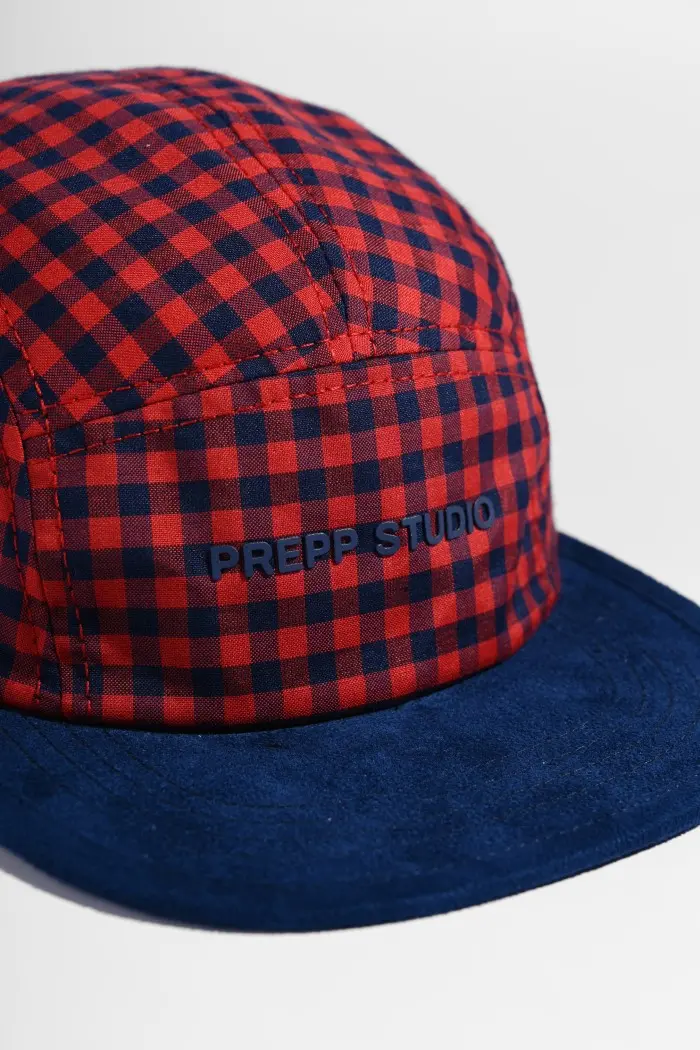 PADP14-5 PANEL GINGHAM CAP MAROON