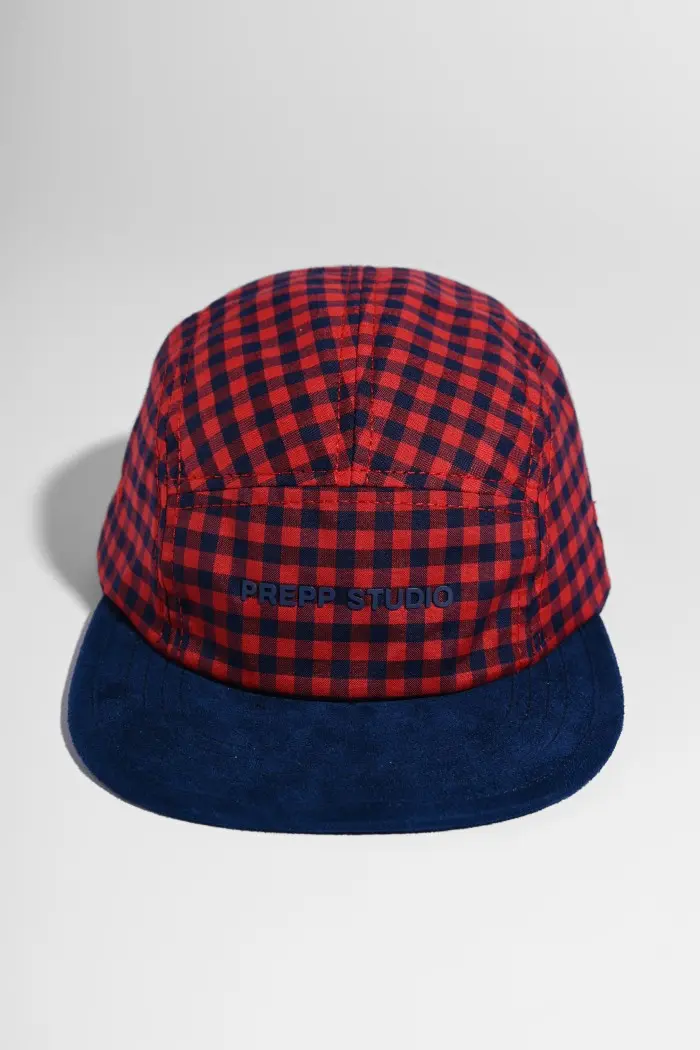 PADP14-5 PANEL GINGHAM CAP MAROON