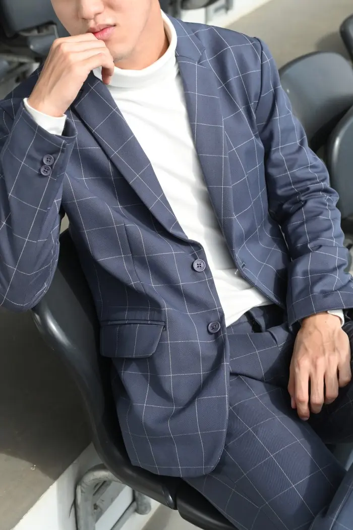 COMMUTER BLAZER GRID FLINSTONE BLUE