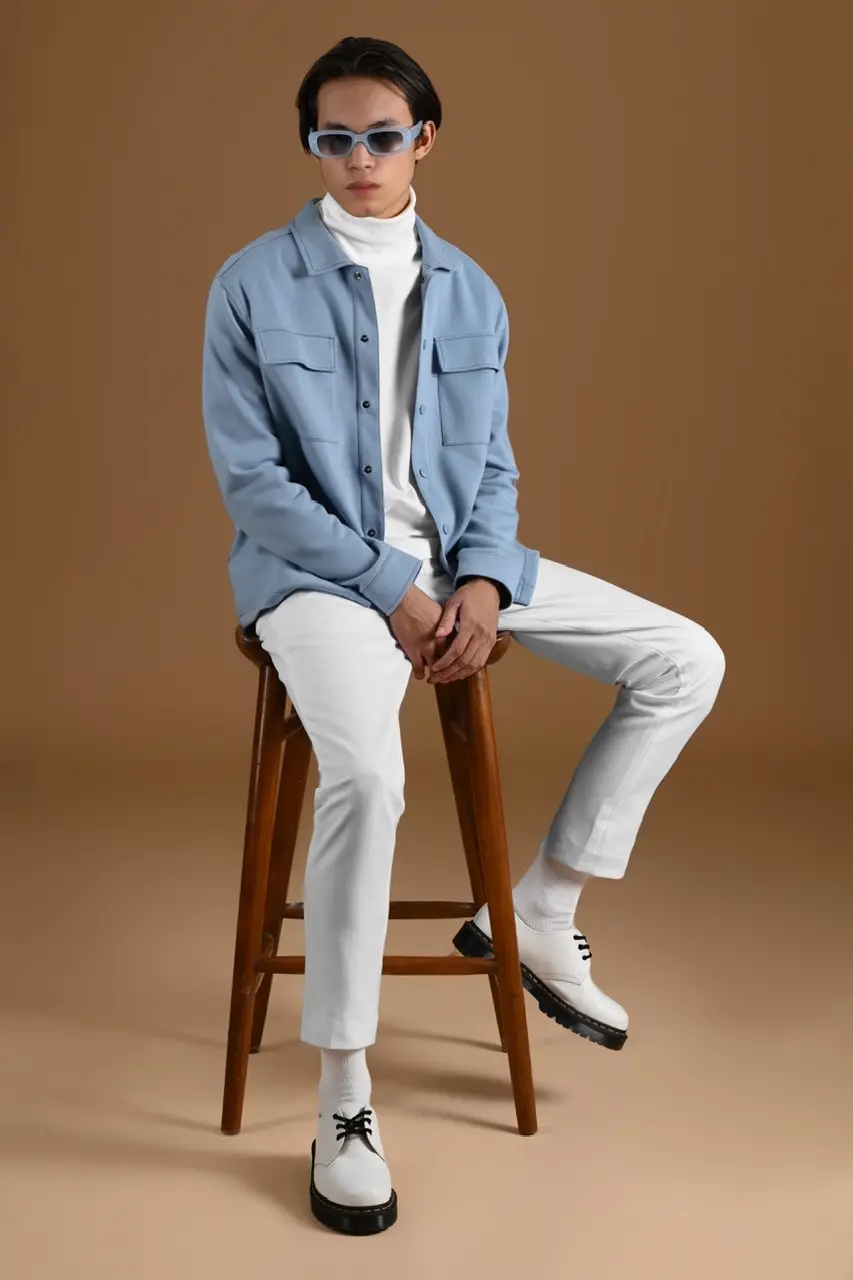 POAW76-SHACKET JACKET FADED BLUE