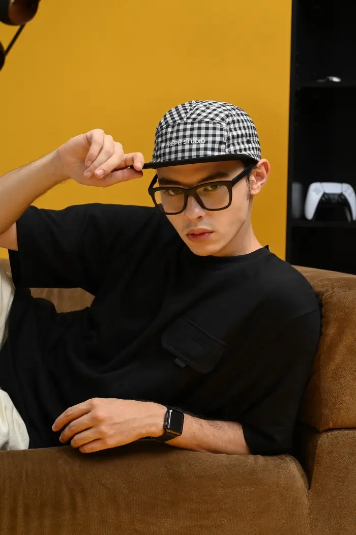 PADP02-5 PANEL GINGHAM CAP BLACK