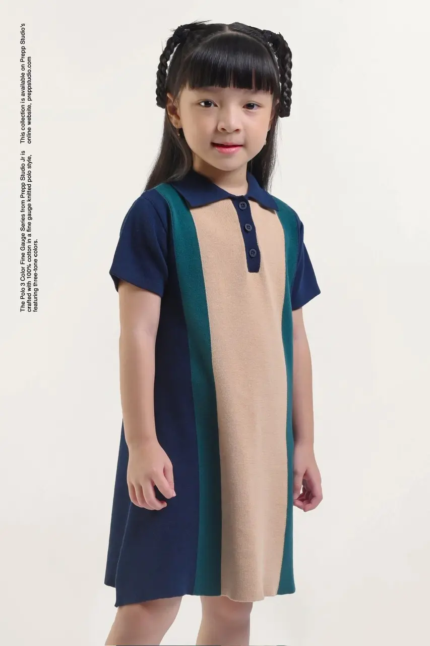 POLO DRESS 3 COLORS FINE GAUGE NAVY