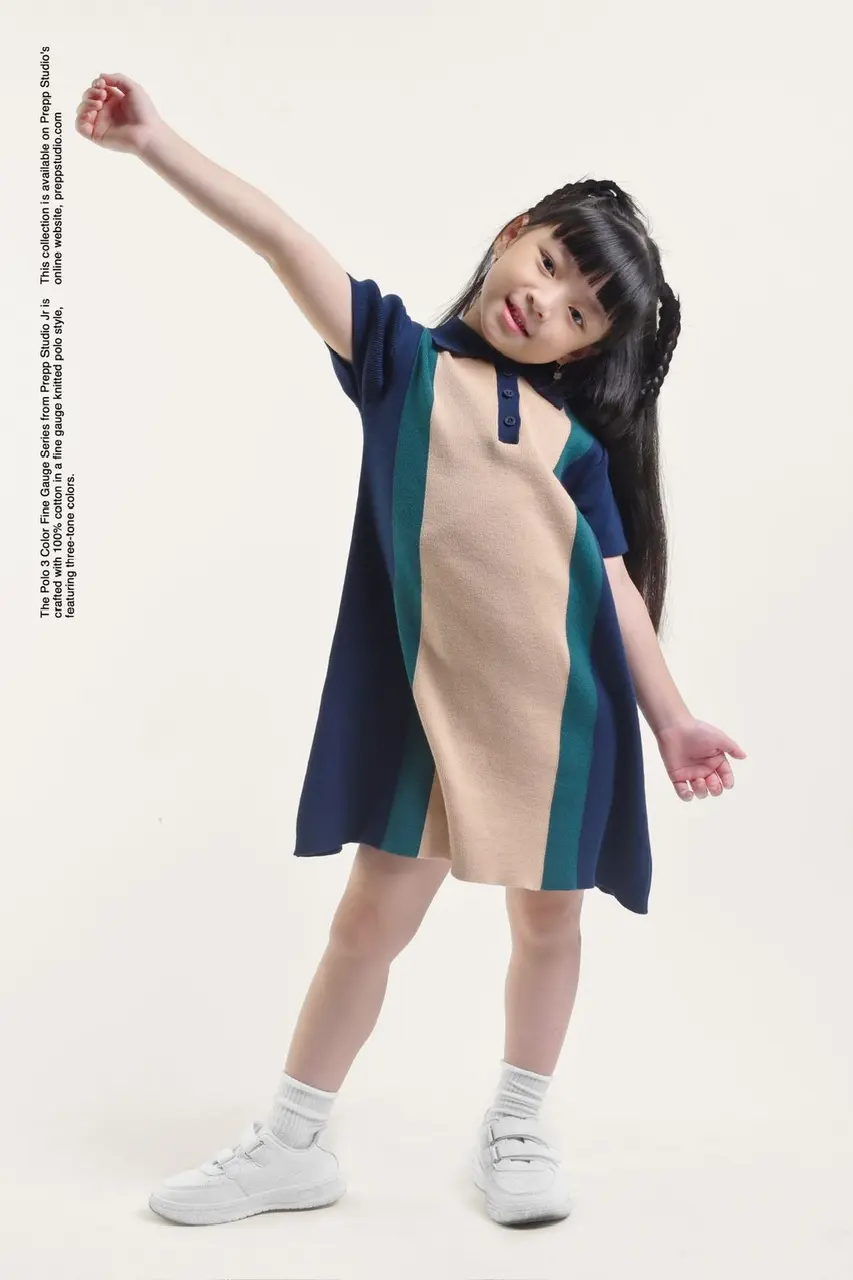 POLO DRESS 3 COLORS FINE GAUGE NAVY