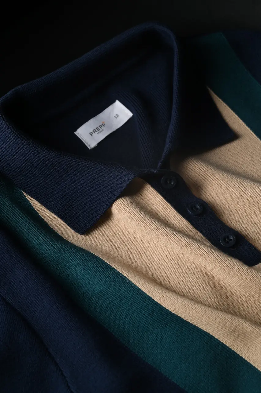 POLO DRESS 3 COLORS FINE GAUGE NAVY