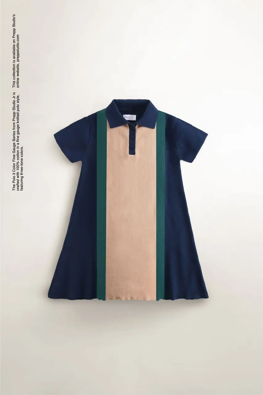 POLO DRESS 3 COLORS FINE GAUGE NAVY