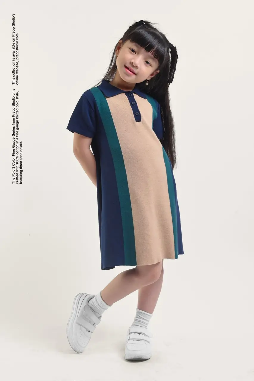 POLO DRESS 3 COLORS FINE GAUGE NAVY