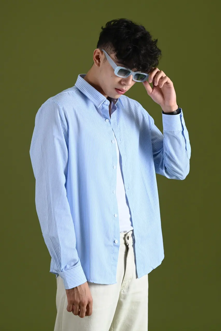 TEXTURED STRIPE SHIRT BLUE