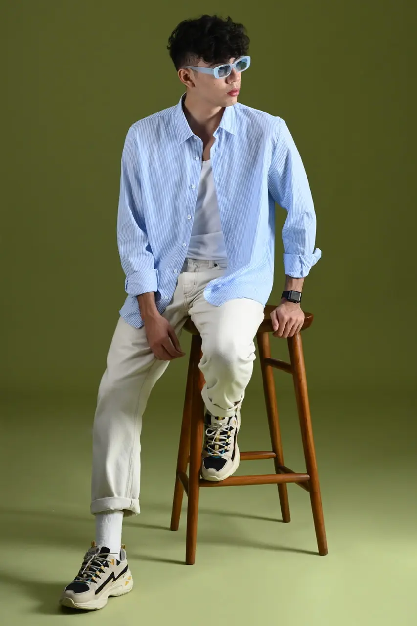 TEXTURED STRIPE SHIRT BLUE