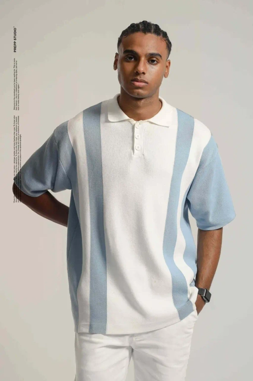 Image of POLO STRIPE SENSE 2 STRIPE LIGHT BLUE WHITE