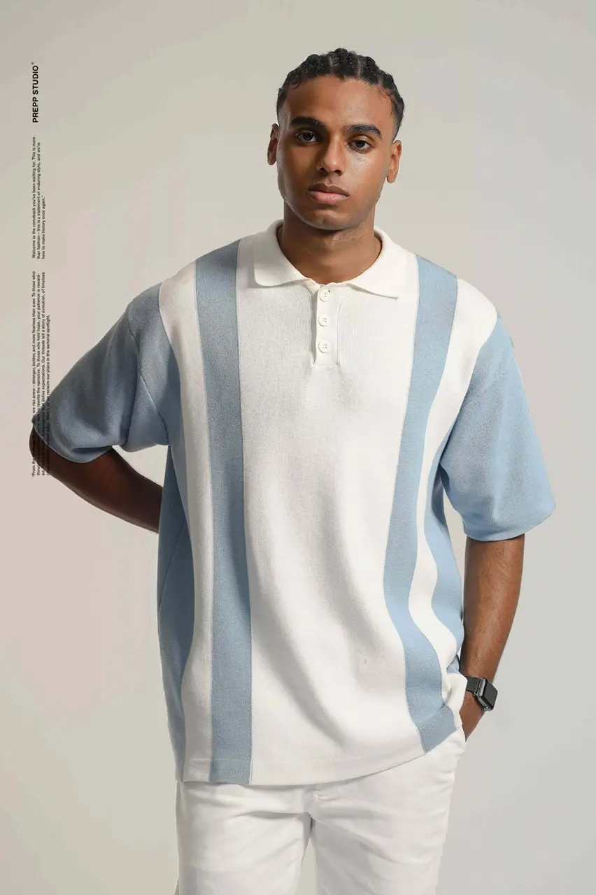 PLFT97-POLO STRIPE SENSE 2 STRIPE LIGHT BLUE WHITE